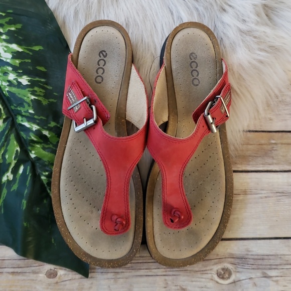 ecco red leather sandals
